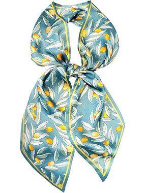 Women's Green Printed Square Headscarf Bandanas Hair Scarf Neck Scarves
